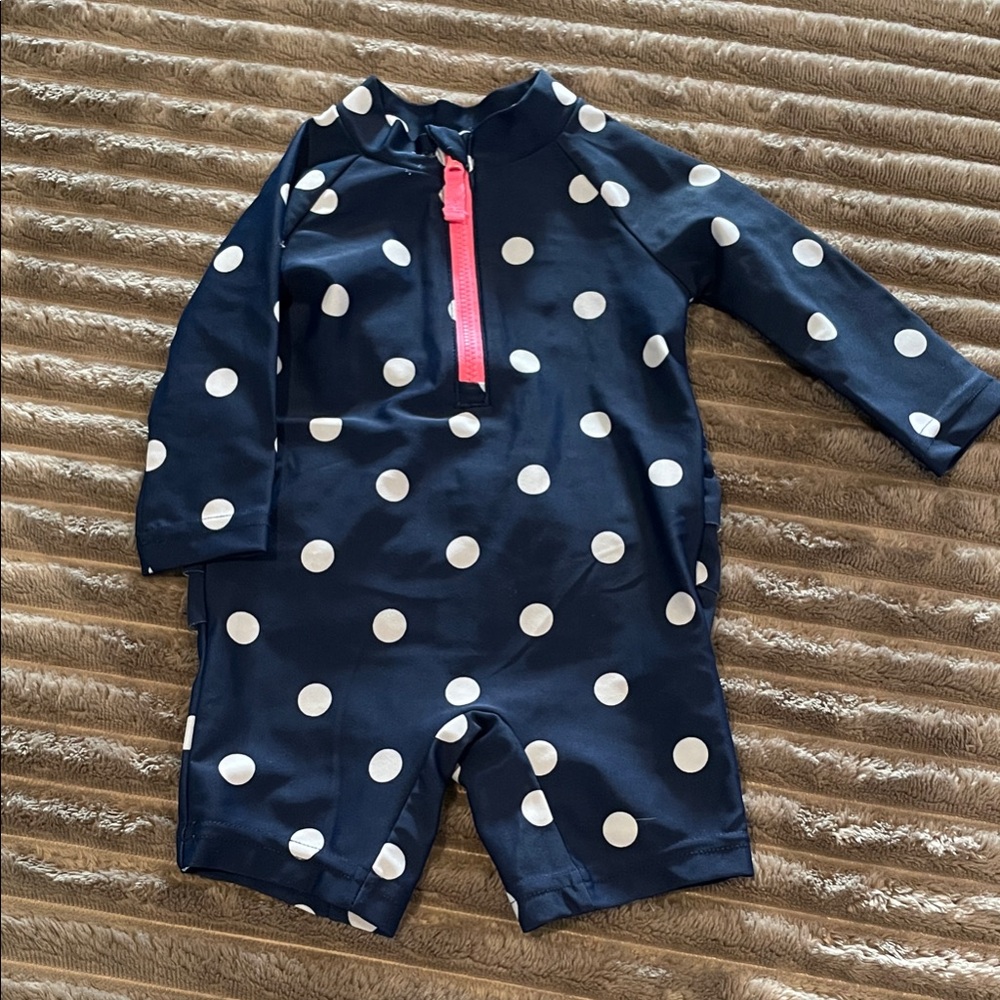 Carter's Navy Polka Dot Long-Sleeve Rashguard with Pink Front Zip